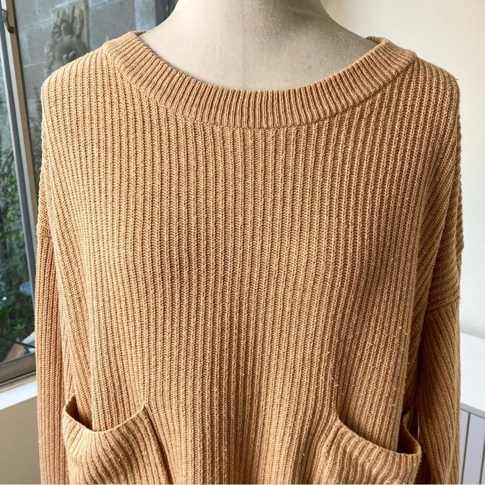 Madewell Ribbed Pocket Sweater in Camel Blush, Size S